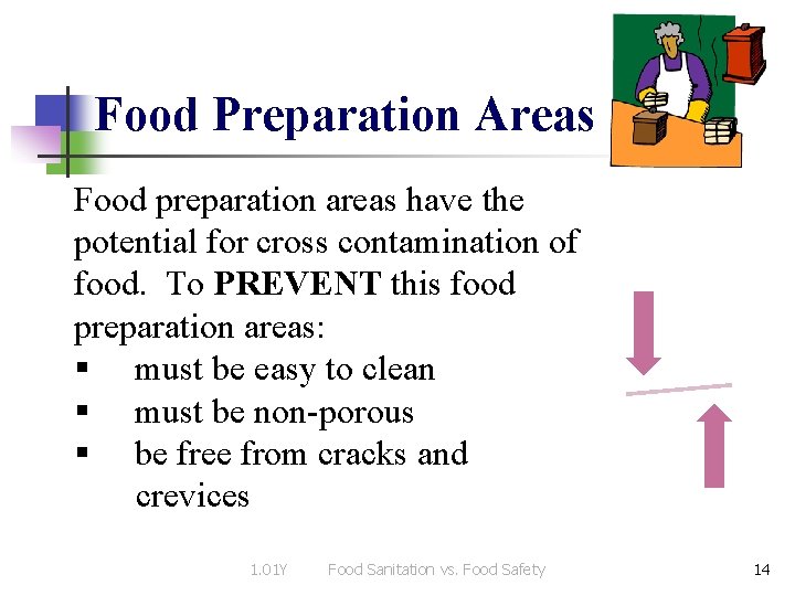 Food Preparation Areas Food preparation areas have the potential for cross contamination of food.
