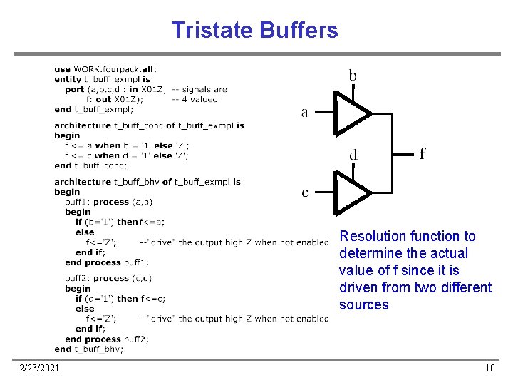 Tristate Buffers Resolution function to determine the actual value of f since it is