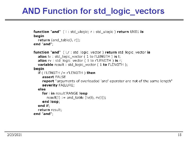 AND Function for std_logic_vectors 2/23/2021 18 