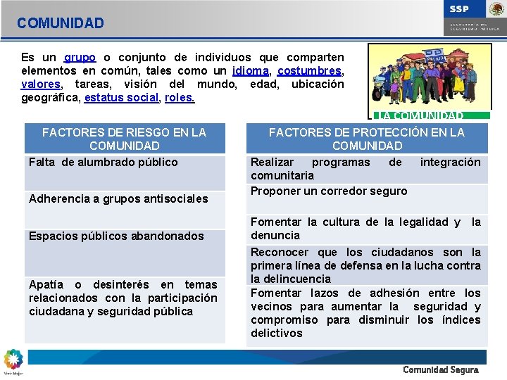 COMUNIDAD Es un grupo o conjunto de individuos que comparten elementos en común, tales