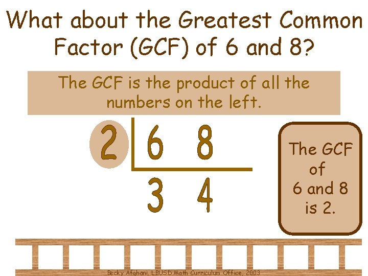 What about the Greatest Common Factor (GCF) of 6 and 8? The GCF is