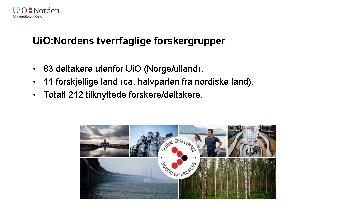 Ui. O: Nordens tverrfaglige forskergrupper • 83 deltakere utenfor Ui. O (Norge/utland). • 11