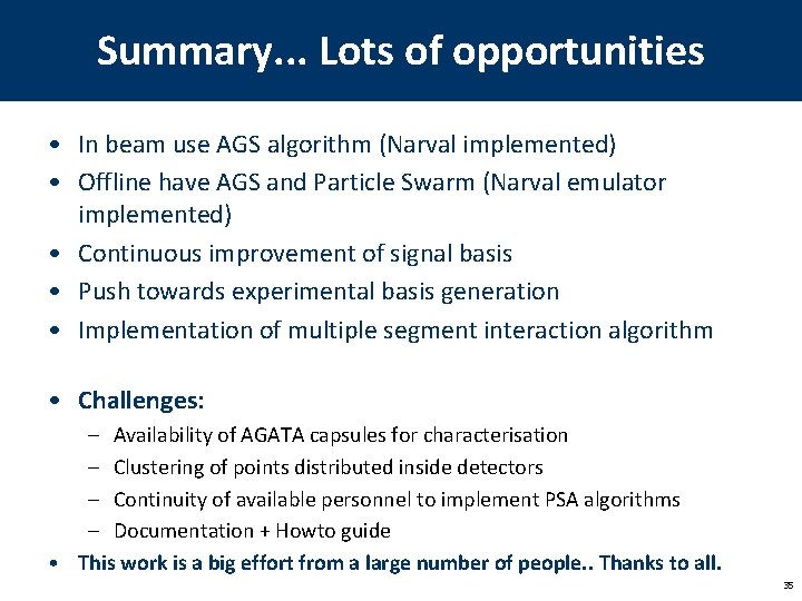 Summary. . . Lots of opportunities • In beam use AGS algorithm (Narval implemented)