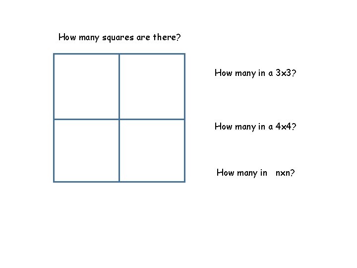 How many squares are there? How many in a 3 x 3? How many