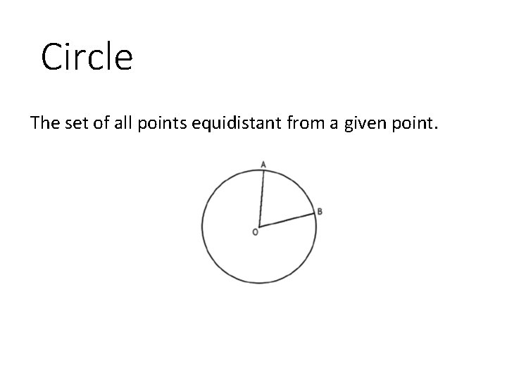 Circle The set of all points equidistant from a given point. 