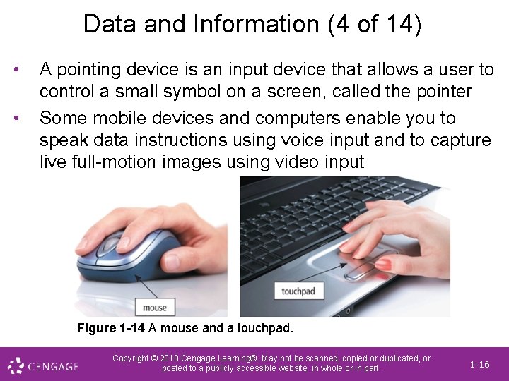 Data and Information (4 of 14) • • A pointing device is an input