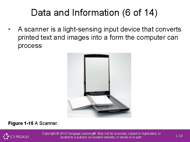 Data and Information (6 of 14) • A scanner is a light-sensing input device