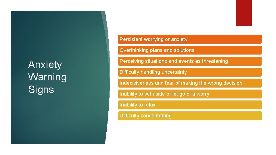 Persistent worrying or anxiety Overthinking plans and solutions Anxiety Warning Signs Perceiving situations and