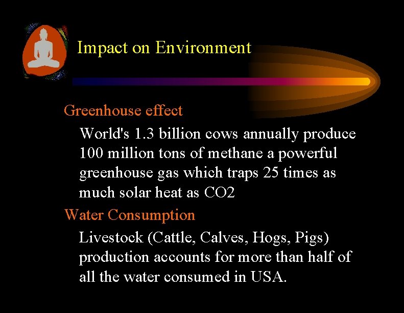 Impact on Environment Greenhouse effect World's 1. 3 billion cows annually produce 100 million