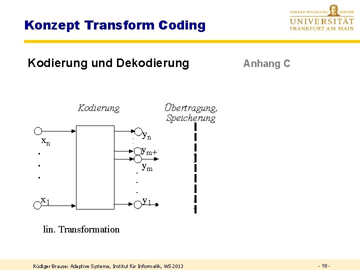 Konzept Transform Coding Kodierung und Dekodierung Kodierung xn · · · x 1 lin.