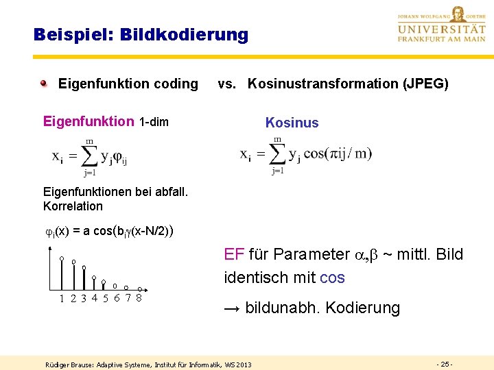 Beispiel: Bildkodierung Eigenfunktion coding vs. Kosinustransformation (JPEG) Eigenfunktion 1 -dim Kosinus Eigenfunktionen bei abfall.