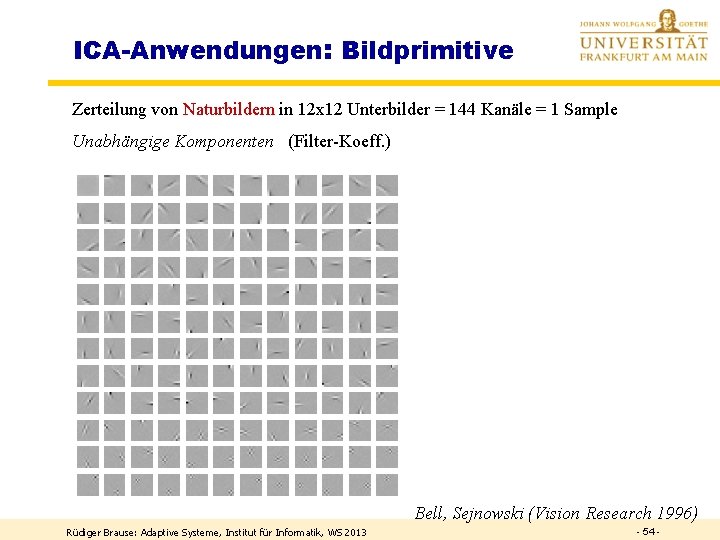 ICA-Anwendungen: Bildprimitive Zerteilung von Naturbildern in 12 x 12 Unterbilder = 144 Kanäle =