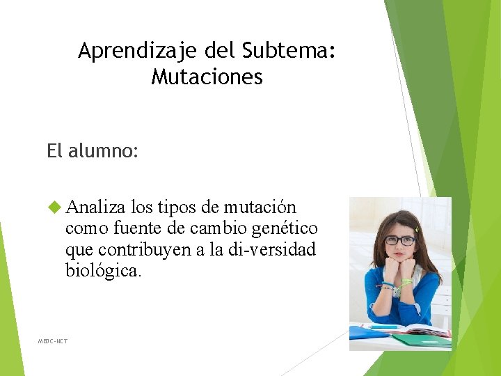 Aprendizaje del Subtema: Mutaciones El alumno: Analiza los tipos de mutación como fuente de