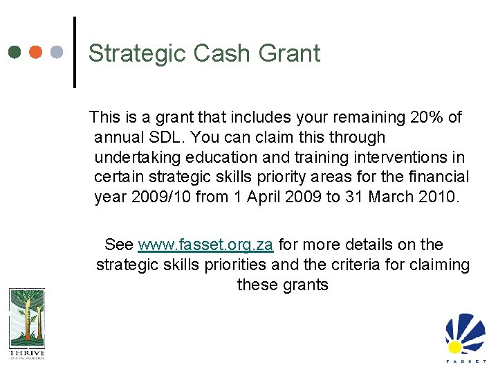 Strategic Cash Grant This is a grant that includes your remaining 20% of annual
