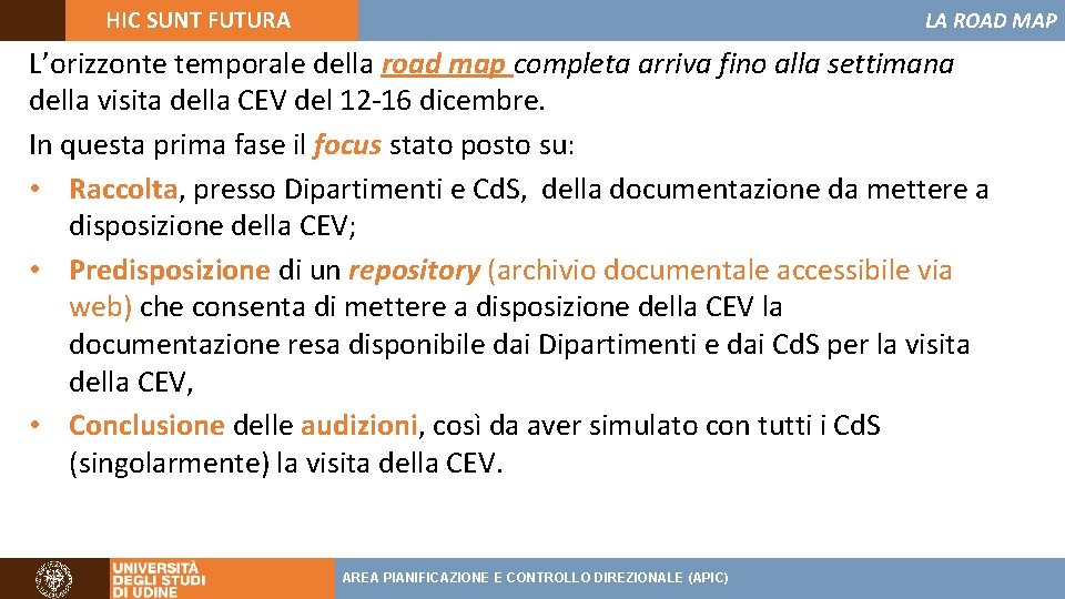 HIC SUNT FUTURA LA ROAD MAP L’orizzonte temporale della road map completa arriva fino