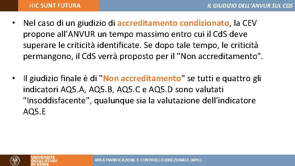 HIC SUNT FUTURA IL GIUDIZIO DELL’ANVUR SUL CDS • Nel caso di un giudizio