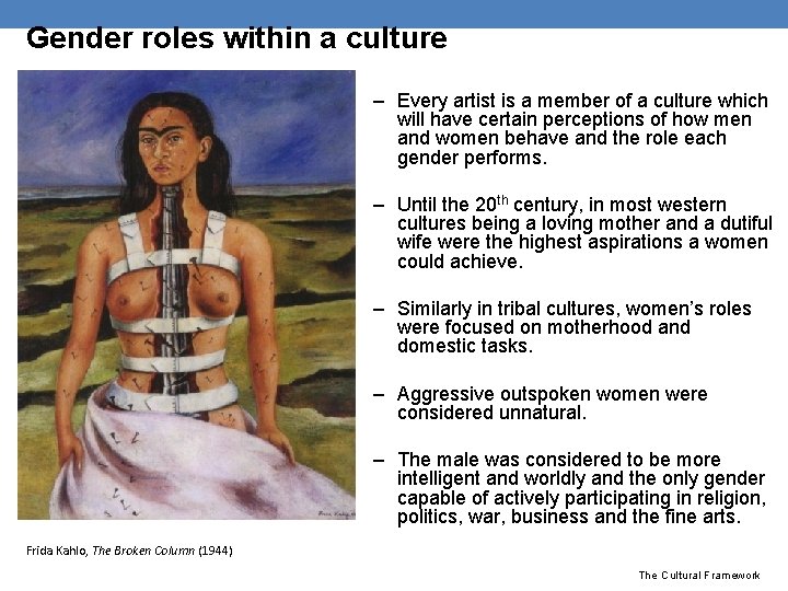 Gender roles within a culture – Every artist is a member of a culture