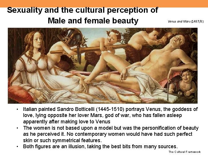 Sexuality and the cultural perception of Male and female beauty Venus and Mars (1487/8)