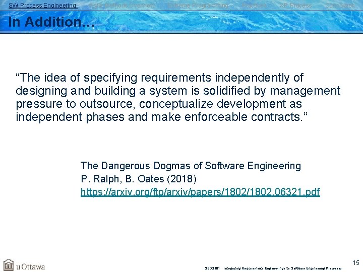 SW Process Engineering Agile Methods Overview Extreme Programming Practices XP Process Conclusion In Addition…