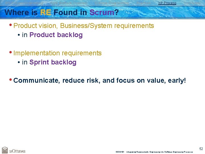 SW Process Engineering Agile Methods Overview Extreme Programming Practices XP Process Conclusion Where is