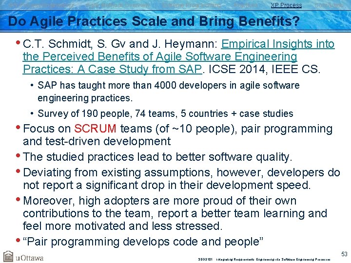 SW Process Engineering Agile Methods Overview Extreme Programming Practices XP Process Conclusion Do Agile