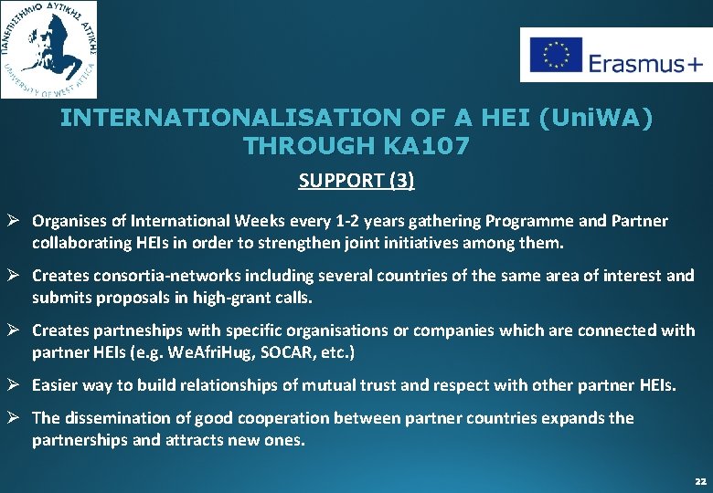 INTERNATIONALISATION OF A HEI (Uni. WA) THROUGH KA 107 SUPPORT (3) Ø Organises of