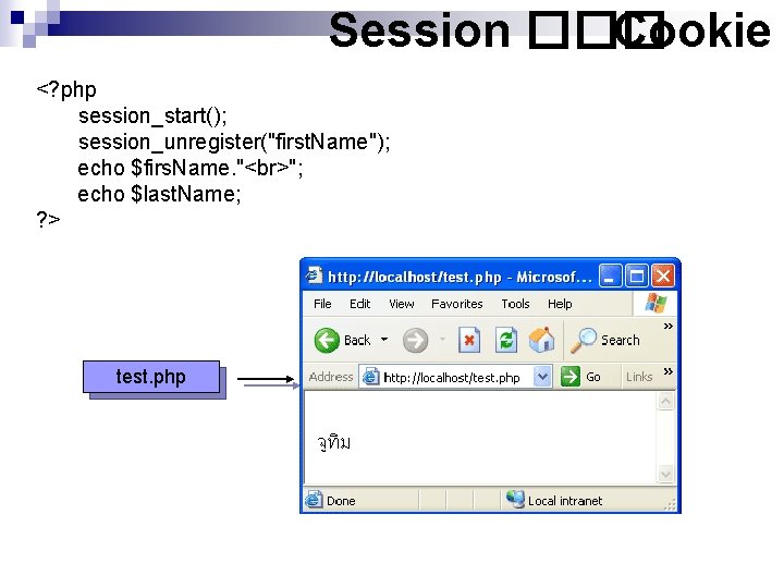 Session ��� Cookie <? php session_start(); session_unregister("first. Name"); echo $firs. Name. " "; echo