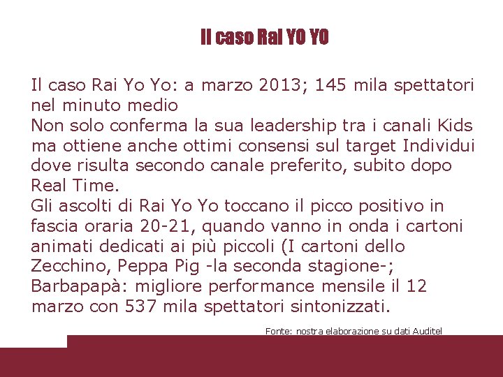 Il caso Rai YO YO Il caso Rai Yo Yo: a marzo 2013; 145