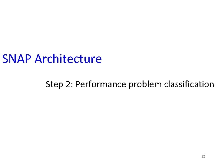 SNAP Architecture Step 2: Performance problem classification 12 