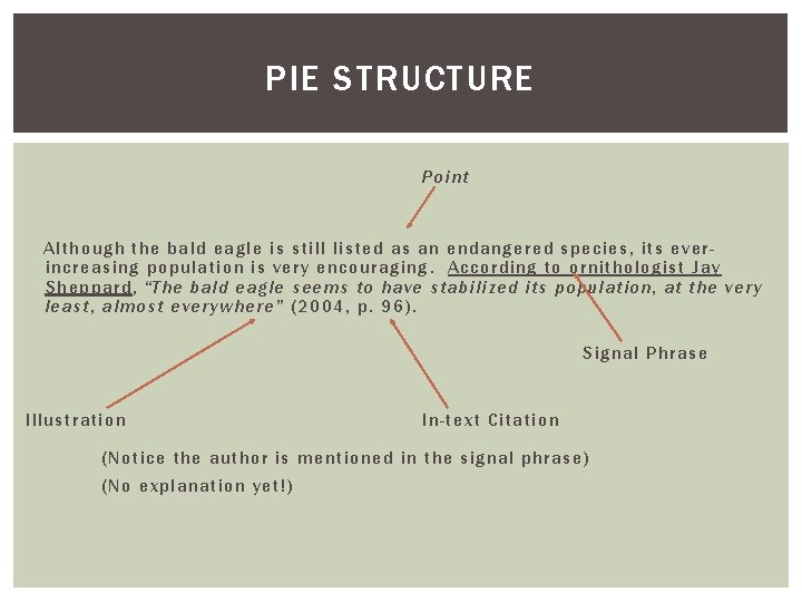 PIE STRUCTURE Point Although the bald eagle is still listed as an endangered species, PIE STRUCTURE Point Although the bald eagle is still listed as an endangered species,