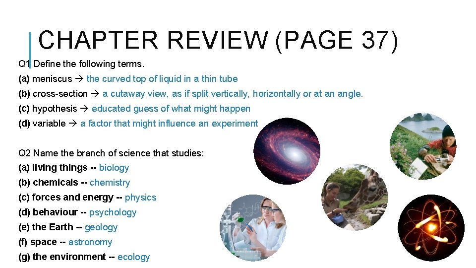 CHAPTER REVIEW (PAGE 37) Q 1 Define the following terms. (a) meniscus the curved