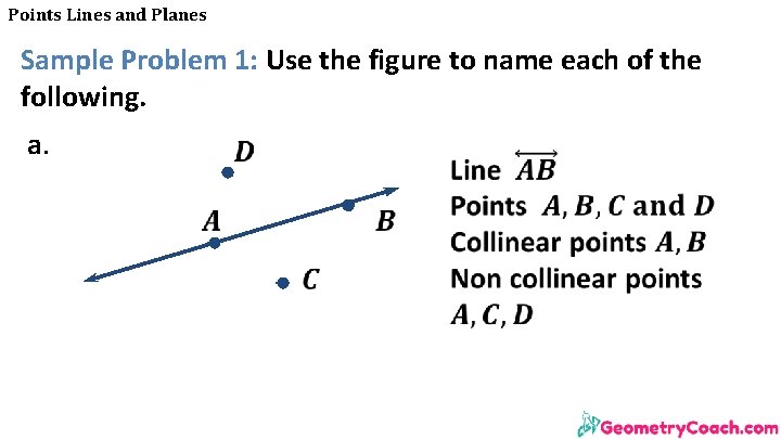 Points Lines and Planes Sample Problem 1: Use the figure to name each of