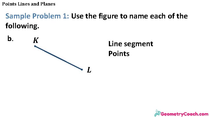 Points Lines and Planes Sample Problem 1: Use the figure to name each of