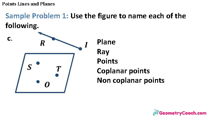 Points Lines and Planes Sample Problem 1: Use the figure to name each of