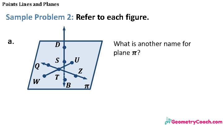 Points Lines and Planes Sample Problem 2: Refer to each figure. a. 