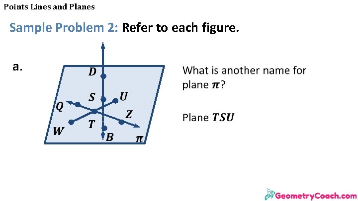 Points Lines and Planes Sample Problem 2: Refer to each figure. a. 