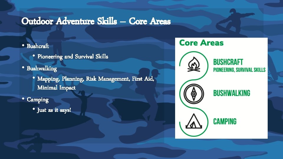 Outdoor Adventure Skills – Core Areas • Bushcraft • Pioneering and Survival Skills • Outdoor Adventure Skills – Core Areas • Bushcraft • Pioneering and Survival Skills •
