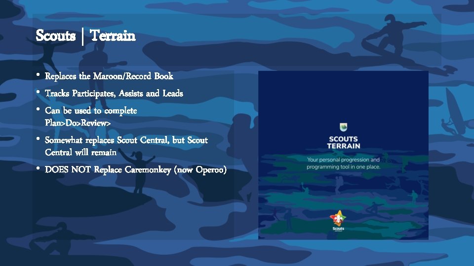 Scouts | Terrain • Replaces the Maroon/Record Book • Tracks Participates, Assists and Leads Scouts | Terrain • Replaces the Maroon/Record Book • Tracks Participates, Assists and Leads