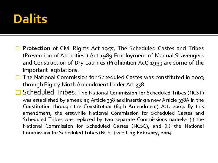 Dalits Protection of Civil Rights Act 1955, The Scheduled Castes and Tribes (Prevention of