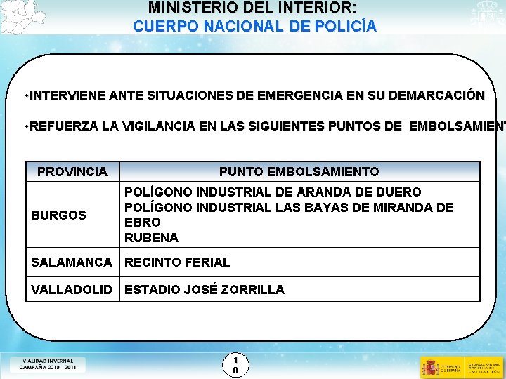 MINISTERIO DEL INTERIOR: CUERPO NACIONAL DE POLICÍA • INTERVIENE ANTE SITUACIONES DE EMERGENCIA EN