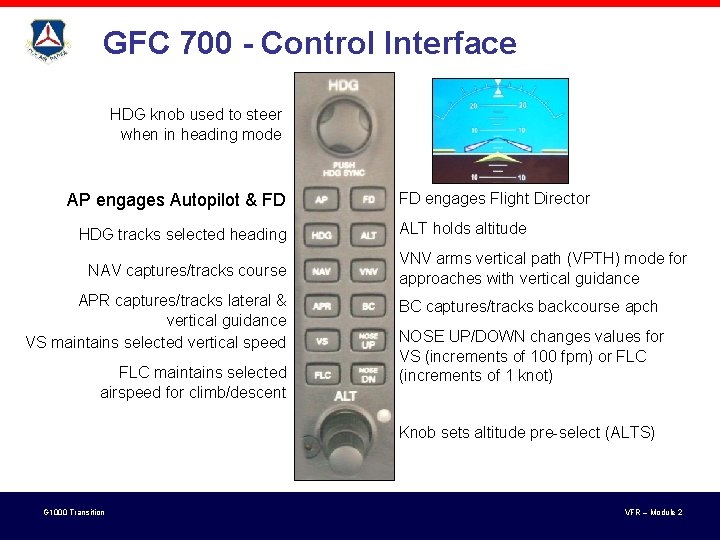 GFC 700 - Control Interface HDG knob used to steer when in heading mode GFC 700 - Control Interface HDG knob used to steer when in heading mode