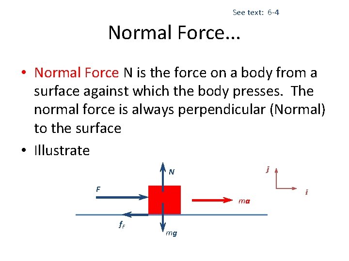 See text: 6 -4 Normal Force. . . • Normal Force N is the