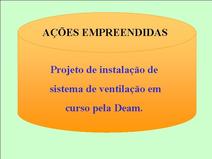 AÇÕES EMPREENDIDAS Projeto de instalação de sistema de ventilação em curso pela Deam. 