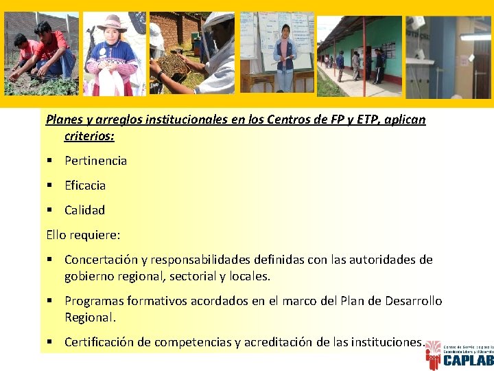 Planes y arreglos institucionales en los Centros de FP y ETP, aplican criterios: §