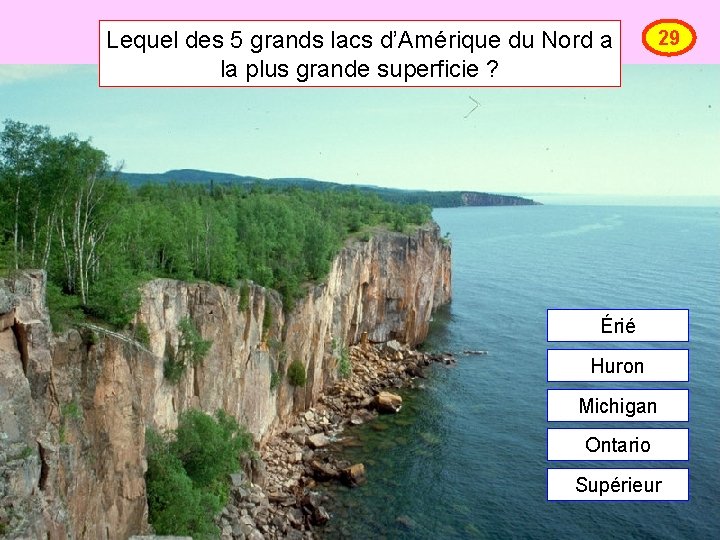 Lequel des 5 grands lacs d’Amérique du Nord a la plus grande superficie ?