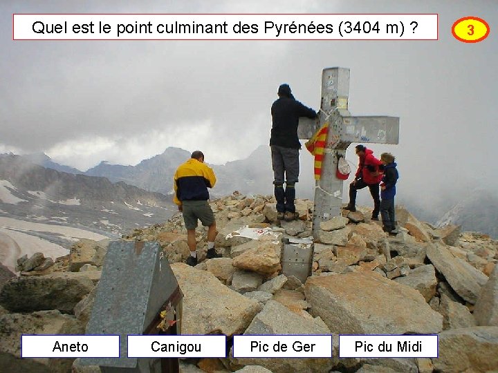 Quel est le point culminant des Pyrénées (3404 m) ? Aneto Canigou Pic de