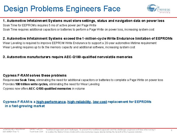 Design Problems Engineers Face 1. Automotive Infotainment Systems must store settings, status and navigation