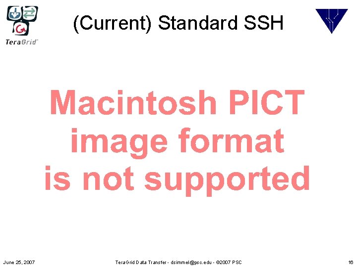 (Current) Standard SSH June 25, 2007 Tera. Grid Data Transfer - dsimmel@psc. edu -