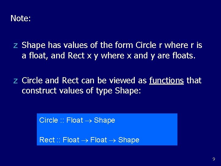 Note: z Shape has values of the form Circle r where r is a Note: z Shape has values of the form Circle r where r is a