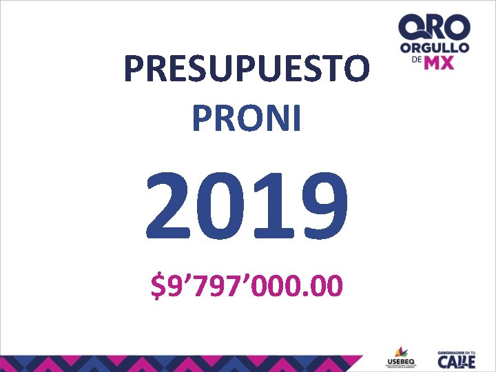 PRESUPUESTO PRONI 2019 $9’ 797’ 000. 00 